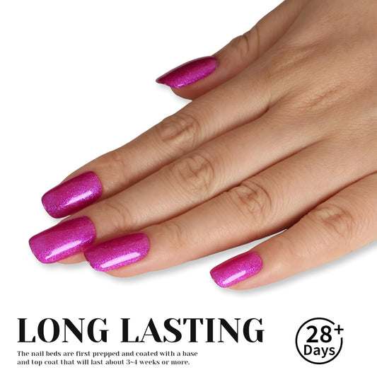 Glitter Gel Nail Polish,Sparkly Shimmer Fuchsia Gel Polish, 15ml UV/LED Soak Off Purple Gel Polish for Manicure Salon or DIY Nail Art at Home,Women Girls Gift - GP0092