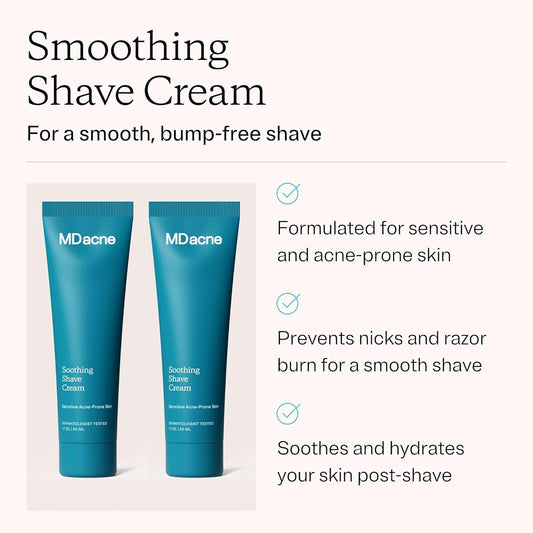 MDacne Shaving Cream for Acne-Prone Skin, 2-Pack - Oil-Free, Eliminates Razor Burn, Cuts & Infections - Reduce Skin Irritation & Prevent Shave Bumps & Nicks - Vegan, Paraben-Free & Cruelty-Free