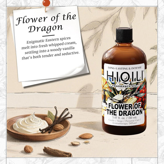 HIQILI Flower of The Dragon Fragrance Oil for Diffuser, Inspired by Td.Orient Fiore-deDrago, Candle, Soap, Perfume & Linen Spray Making, Vanilla Cream Scent, Long-Lasting Aroma - 5.07 Fl Oz