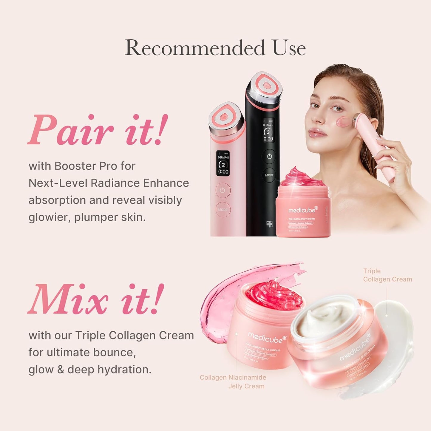 medicube Booster Glow Duo for Poreless Radiance: Age-R Booster Pro (Black) and Collagen Jelly Cream 50ml