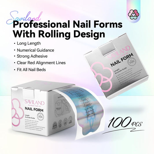 Saviland Long Length Reusable Nail Forms: Super Sticky Duable Poly Gel Nail Forms Sturdy Nail Extension Forms Paper Nail Forms Self-adhesive Nail Model Stencils for Acrylic Nails Builder Nail Gel