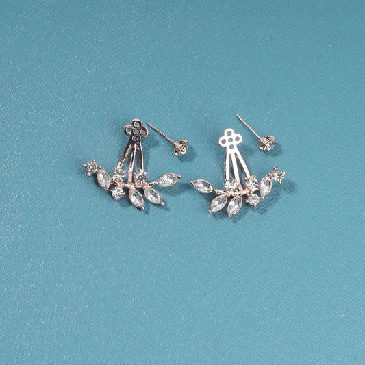 Boho Crystal Leaf Ear Jackets Earrings Gold Cz Crystal Earrings Rhinestone Front Back Studs Earrings Minimalist Earrings Jewelry for Women and Girls Gifts