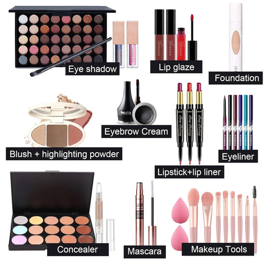 All-in-one Holiday Make up Gift Set | Makeup Kit for Women Full Kit Essential Starter Bundle Include Eyeshadow Palette Lipstick Blush Foundation Concealer Face Powder Mascara Lipgloss Brush