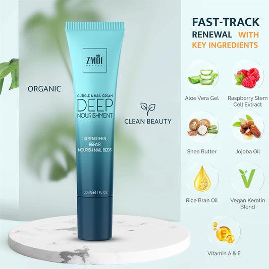 Cuticle & Nail Cream Treament, Deep Nourishing - USA Made - Daily Repair Nail Care w/Organic Shea Butter, Jojoba Oil - Soften Cuticles, Strengthen Nails, Hydrating (1 Fl Oz/Pack of 1)