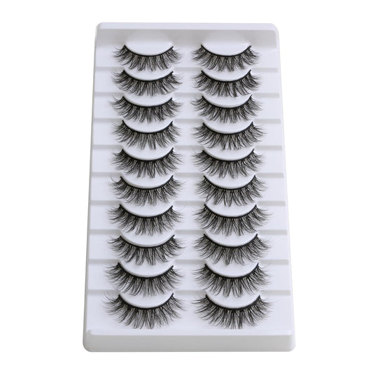 SUNWELL False Eyelashes 16mm Mink Lashes Faux Mink Lashes 8D Fluffy Strip Eye Lashes Wispy Soft Luxury Volume Fake Eyelashes 10 Pairs Pack