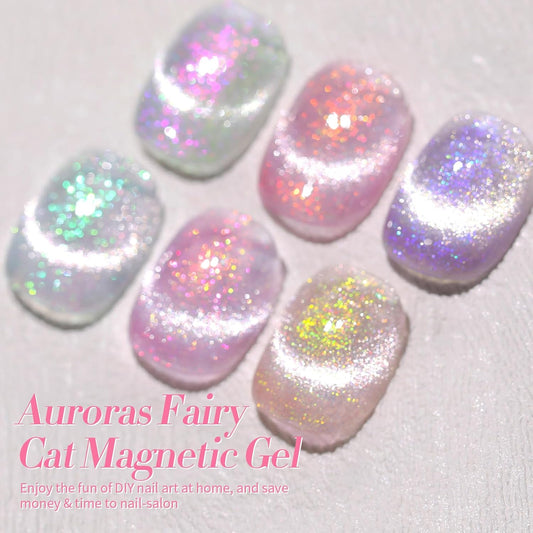 Born Pretty Cat Magnetic Eye Gel Nail Polish, Mermaid Aurora Holographic Pink Blue Green Yellow Gel Polish, Soak Off U V LED Gel Polish Nail Art Design Manicure Salon DIY Home 7ML 6PCS