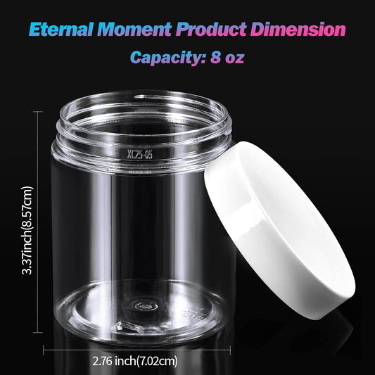 Eternal Moment 36 Pack 8 OZ Plastic Jars Round Clear Cosmetic Container Jars with White Lids, Perfect for Lotion, Slime,Cream, Ointments, Makeup, Eye Shadow, Samples, Pot, Travel Storage 