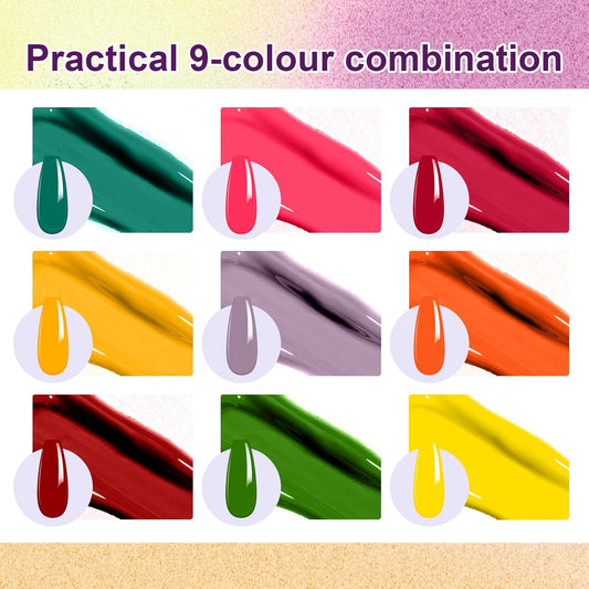 Gradient Painting Gel, 9 Bright Colors Ombre Gel Nail Polish for Pigment Pat Aura Nails French Ma nicure Soak Off UV Long-lasting No-wipe Home Salon DIY Nail Art Vegetable Salad