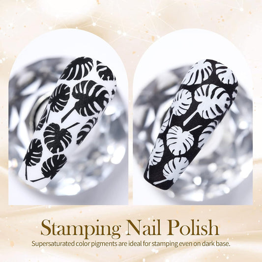 Born Pretty Nail Art Stamping Polish White Black Manicure Image Stamp Polish Set Print Polish Varnish 2 Bottles