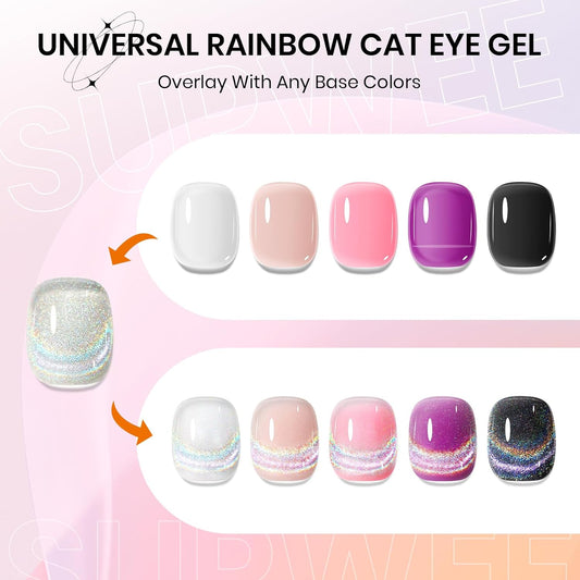 Rainbow Cat Eye Gel Polish - 15ml Holographic 9D Cat Eye with Magnetic Stick for a Glittery Iridescent Galaxy Effect Soak Off UV Lamp Perfect for Nail Art & DIY Manicures at Home