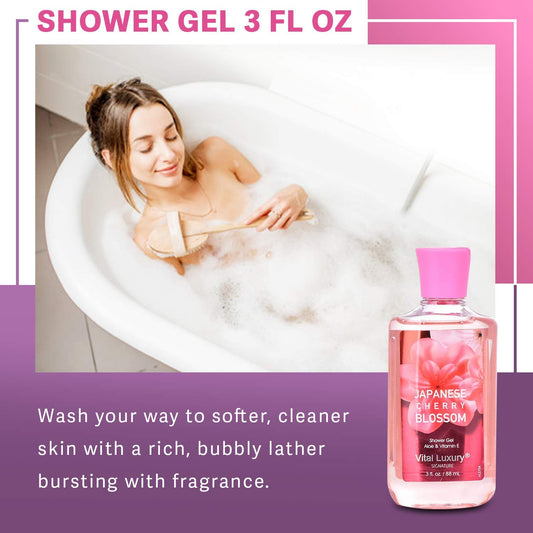 Bath & Body Care Travel Set - Home Spa Set with Body Lotion, Shower Gel and Fragrance Mist (Japanese Cherry Blossom)