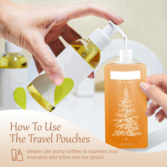 9 Pack Travel Pouches for Toiletries, Refillable squeeze Liquid travel pouches,Travel Shampoo and Conditioner Pouches,3oz leak proof travel pouches (Tree)