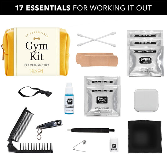 Pinch Provisions Gym Kit, includes 15 Personal Care Essentials for Wellness & Beauty, Perfect for Gifts, Gym Bags, Duffle Bags & Lockers (Mustard)