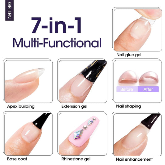 GELLEN 7 in 1 Builder Gel for Nails in a Bottle, 18ml Clear Builder Nail Gel for Nail Extension and Apex Building, UV Light Needed