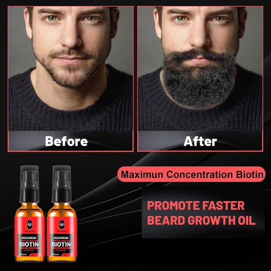 Beard Oil,Maximun Thickening Biotin, with Castor Oil and Argan & Jojoba Oils, Promotes Beard Growth, Styles, Strengthens & Softens Beards & Mustaches,1 Ounce*2(2 Pack)