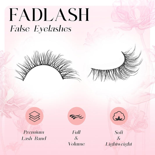 False Eyelashes Natural Look Cat Eye Lashes Wear Comfortable Black Fake Lashes with Thin Band, Pack 10 Pairs, BY004 FADLASH