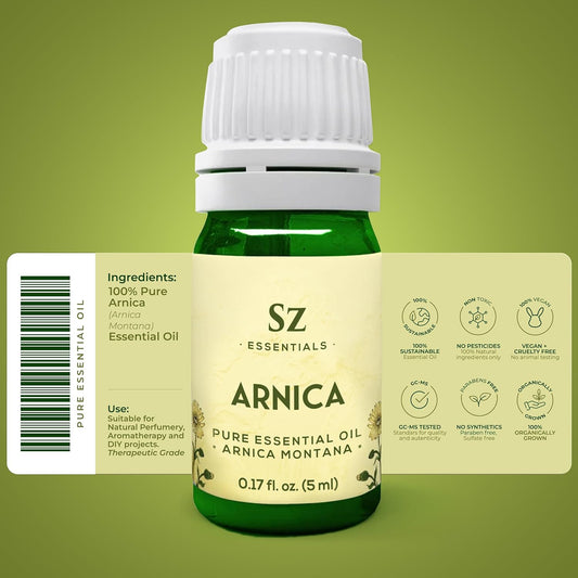 Arnica Essential Oil (Arnica Montana) – Therapeutic Grade, 100% Pure & Undiluted with Fresh Herbal Aroma for Soothing Relief, Aromatherapy, Muscle Recovery & Skin Care - Vegan 0.17 oz
