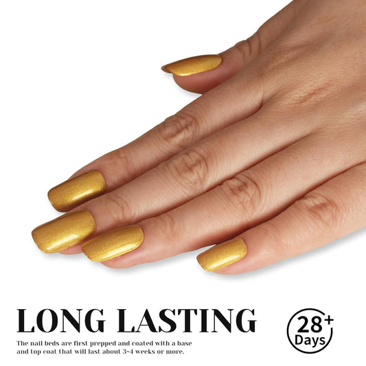 Gold Metallic Glitter Gel Polish,15ml UV/LED Soak Off Sparkly Gold Yellow Chrome Gel Nail Polish Kit for Manicure Salon or DIY Nail Art at Home,Party Holiday Color Gel Gift - GP0089