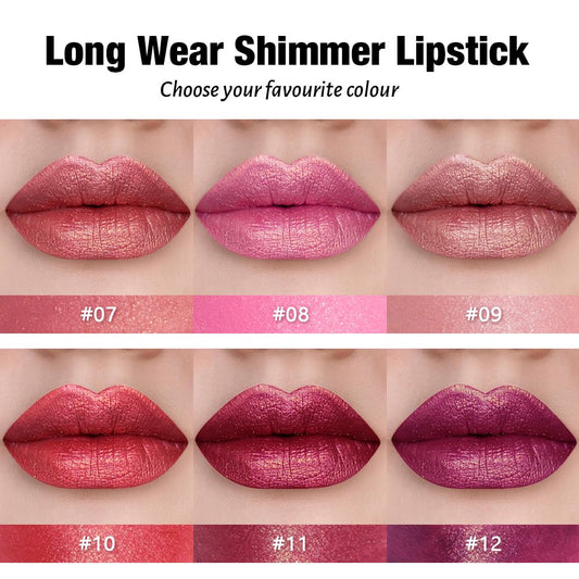3Pcs Metallic Lipstick for Women,Lightweight Shimmer Frosted Lipstick,Glitter Lip Gloss Stain Long Lasting Waterproof Smudge Proof 24 Hour Full Coverage Lip Makeup,Vegan(10,11,12)