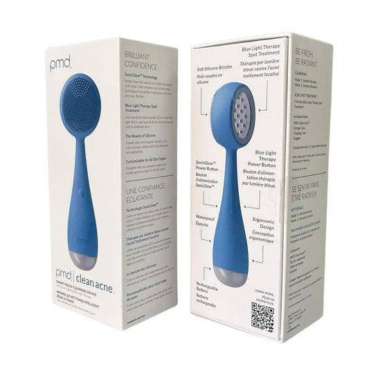 PMD Beauty Facial Cleansing Brush - Smart Silicone Brush with Blue Light Treatment - SonicGlow Vibration - Waterproof Device for Acne