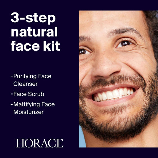 HORACE Gift Set with Purifying Face Cleanser, Gentle Face Scrub, and Mattifying Face Moisturizer - Skincare Set for Cleansing and Hydrating