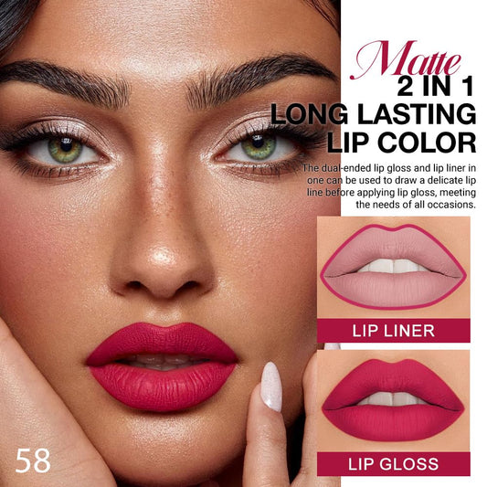 evpct 1Pcs Ruby Rose Red Matte Lip Liner & Liquid Lipstick Stain Makeup Set for Women, Red Lip Liner Stain Long Lasting Waterproof Smudge Proof, Cruelty Free Lip Stick Makeup 24 hours originales, 58