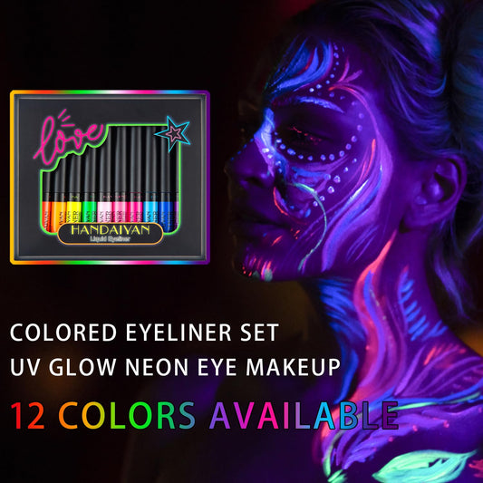 12 Colors Matte Liquid Eyeliner Set UV Glow Rainbow Colorful Neon Eyeliner Pencil Pigmented Waterproof Smudgeproof Long Lasting Gel Eye Liner Eye Makeup Kit for Women