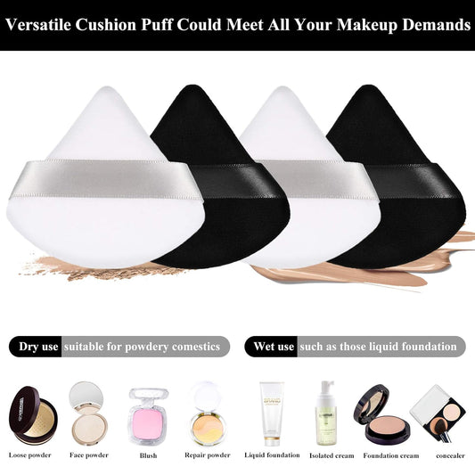 Maitys 12 Pieces Powder Puff Triangle Face Makeup Cosmetic for Loose Powder Soft Body Washable Reusable Foundation Sponge Mineral Wet Dry Makeup Tool(Black, White, Small)