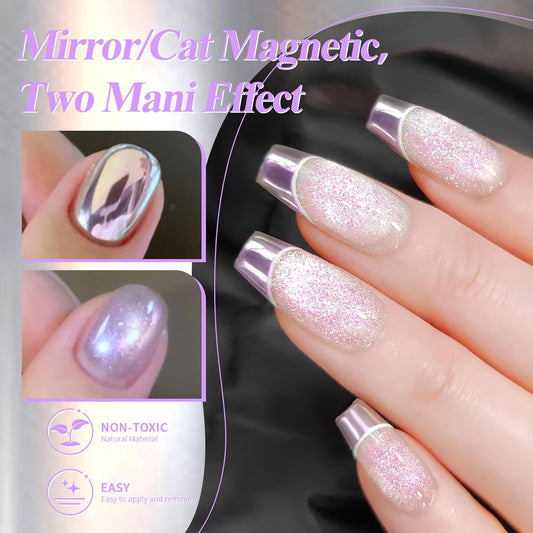 Born Pretty Purple Chrome Nail Powder Super Glossy Mirror Effect Metallic Nail Powder Cat Magnetic Eye Nail Powder Nail Glitter Manicure Pigments for Nail Art Design