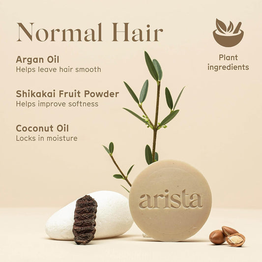 Arista Normal Hair Shampoo Bar | Sulfate-Free, Shikakai & Argan Oil Solid Shampoo Puck | Eco-Friendly, Vegan