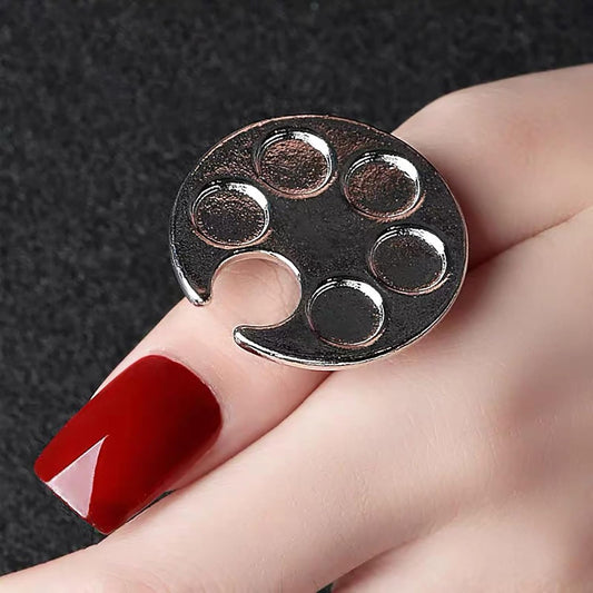 Makeup Spatula Set Stainless Steel, Make Up Tools Mini Mixing Tray with Finger Ring, Round Makeup Paint Palette