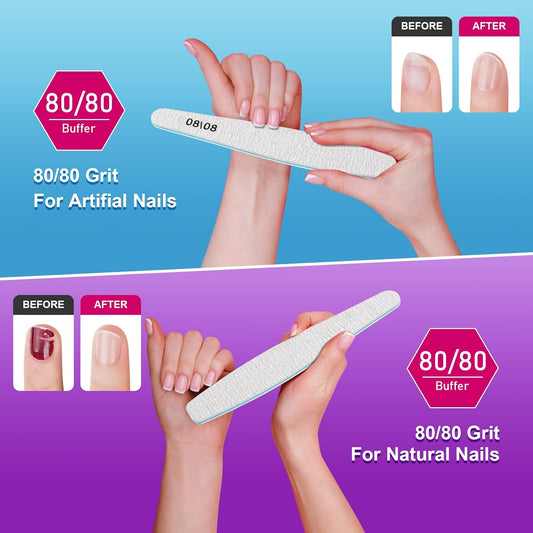15pcs 80/80 Grit Nail Files for Natural Nails, Double Sided Emery Boards for Nails, Professional Nail Files for Acrylic Nails for Home & Salon (limas para manicura)