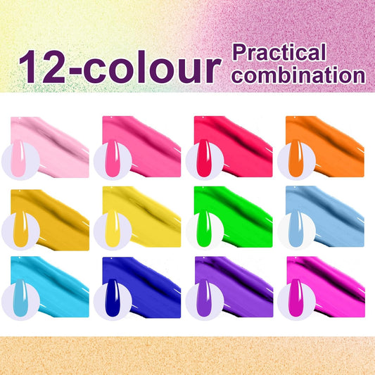 Gradient Painting Gel, 12 Bright Colors Ombre Gel Nail Polish for Pigment Pat Aura Nails, French Manicure DIY Nail Art Long-lasting No-wipe Palette Mojito Sunrise Canvas