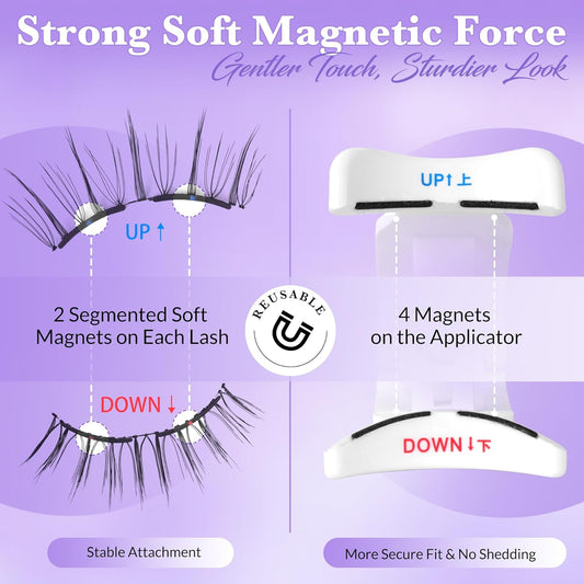 Bepholan Soft Magnetic Lashes with Applicator,No Glue Needed Reusable Soft Magnetic Eyelashes Natural Look Easy to Wear and Remove Waterproof Cruelty-free False Lashes(RC001)