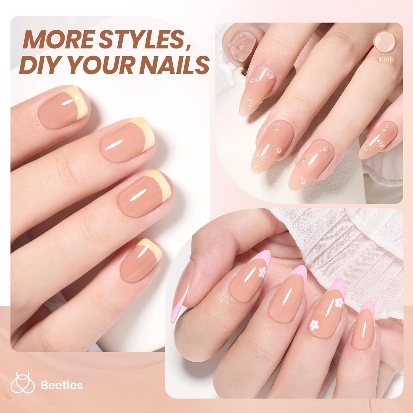 Beetles Nude Gel Nail Polish - 15ml Neutral Brown Base Color Fall Gel Polish Nail Concealer Mocha Sheer Translucent Effect Soak Off UV LED French Nail Art Manicure Gift for Women