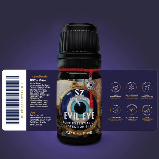 Evil Eye Protection Pure Essential Oil Blend - All-Natural Oils for Spells, Cleansing, Amulets & Rituals - Safeguard Against Negativity Evil & Harm -Therapeutic Grade & Vegan (5ml)