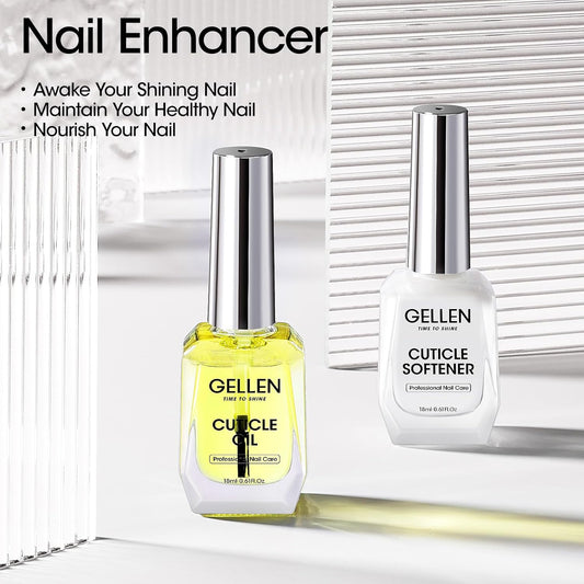 Gellen Cuticle Oil & Softener for Nails, 2 Pcs 18ml Cuticle Remover & Strengthener, Nail Cuticle Protector, 2 in 1 Nail Care Kit for Cuticle Removing & Repairng Manicure Essentials for Gel Nail Polish