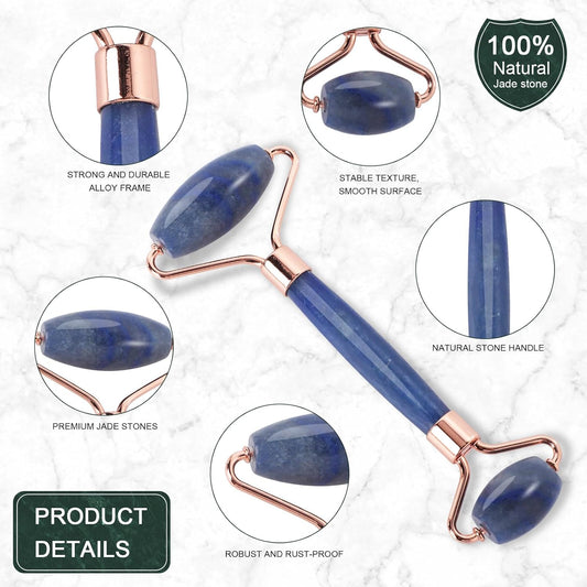 Jade Roller for Face, Facial Roller Massager Skin Care Tool, Gua Sha Facial Tools for Face, Neck, Eyes, Reduce Puffiness of The Skin(Blue)