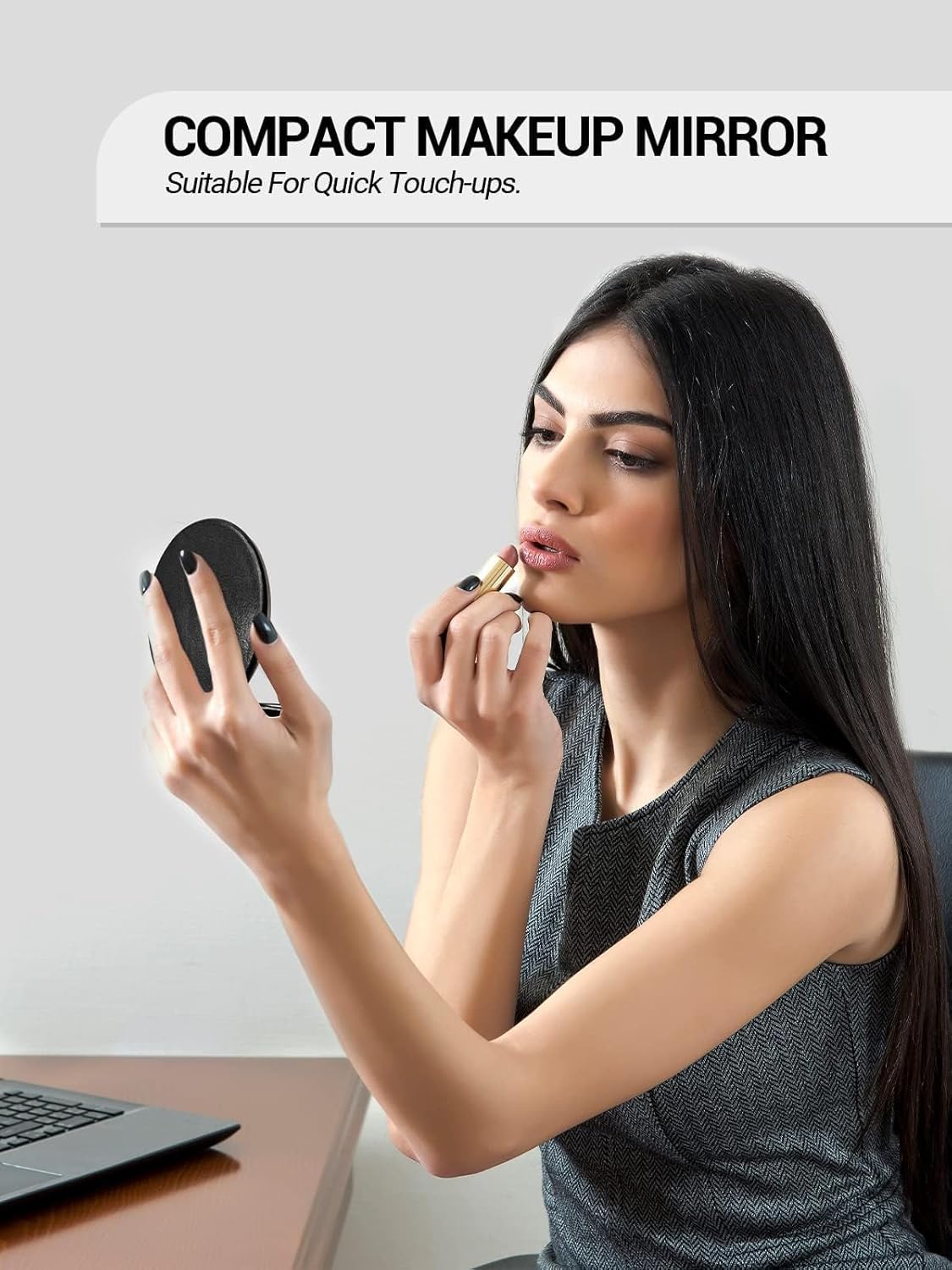 Compact Mirror Bulk, Set of 12 Round Double-Sided 1X/3X Magnification PU Leather (Black, 2.8")