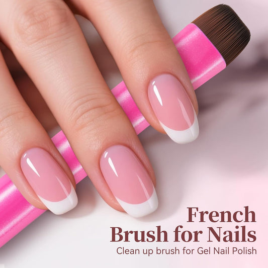 Nail Brush for French Tip, Nail Cleaning Brush for Gel & Acrylic - Professional Kolinsky Sable French Manicure Brush, Thin Nail Art Brush for Precise Clean Up & Polygel Application (Pink, F16)