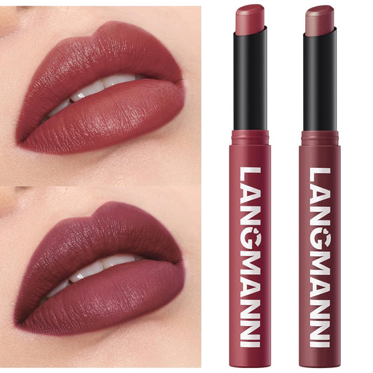 Jolilab 2Pcs Velvet Matte Lipstick Nude Matte Soft Dark Color Stick High Pigmented Long-Lasting Waterproof Lip Stick Lip Balm Beauty Cosmetics Gift for Girls and Women(11#+12#