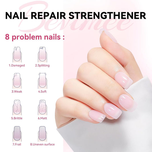 Nail Strengthener and Growth Natural Nails Hardener Pink Nail Repair Strengthening Polish Ridge Filler for Weak and Damaged Nails 12ML