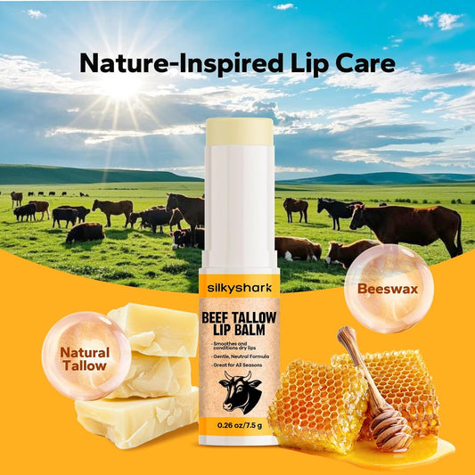 Beef Tallow Lip Balm (3 Pack), Beef Tallow Moisturizer, Tallow Lip Balm Organic, Natural Moisturizing Lip Care with Beeswax & Skin-loving Wax, Unscented Lipsticks for Dry, Chapped Lips