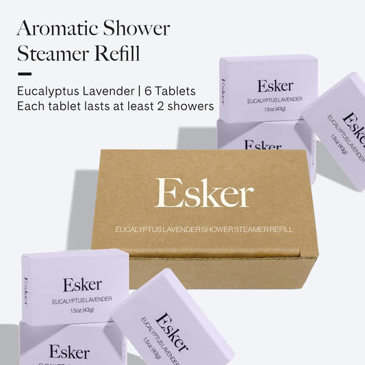 Esker - Aromatic Shower Steamer Refill Pack | Vegan, Cruelty-Free, Clean Beauty (6 Lavender Eucalyptus, NO Holder)
