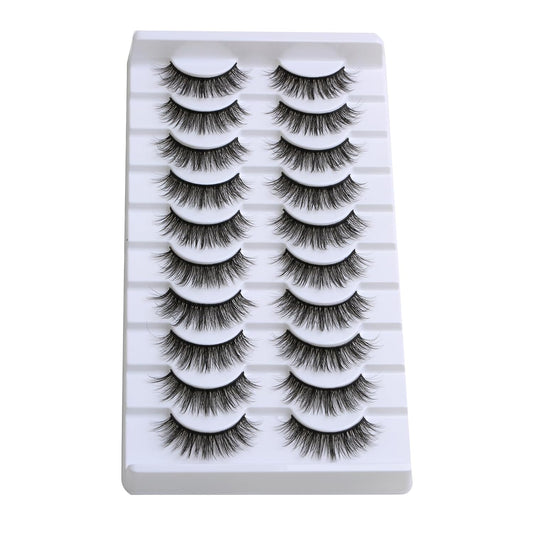SUNWELL False Eyelashes 14mm Mink Lashes Natural Look 3D Faux Mink Lashes Manga Lashes Strips Soft Wispy Luxury Volume Fake Lashes 10 Pairs Pack