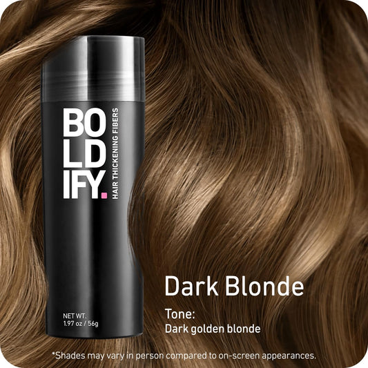 BOLDIFY Hair Fibers (56g) - Fill In Thinning and Fine Hair for an Instantly Fuller, Thicker Look - 14 Shades for Women & Men - Dark Blonde