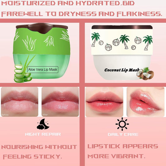 4 PCS Bee Lip Balm Honey Pot, Honey Coconut Aloe Vera Grape Sleeping Lip Mask Overnight with Sticks, Exfoliating Prevention Dry and Crack Lip Scrubs