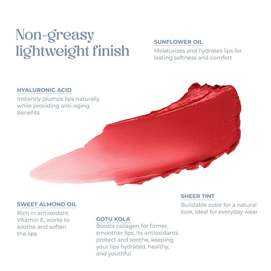 Tinted Lip Balm. Moisturizing Sheer, Buildable Lip Color with Hyaluronic Acid, Vitamin E and Rich Oil, Perfect Revitalizer for Chapped Lips. Beauty Plumper Moisturizer 0.21oz- Ruby Rouge