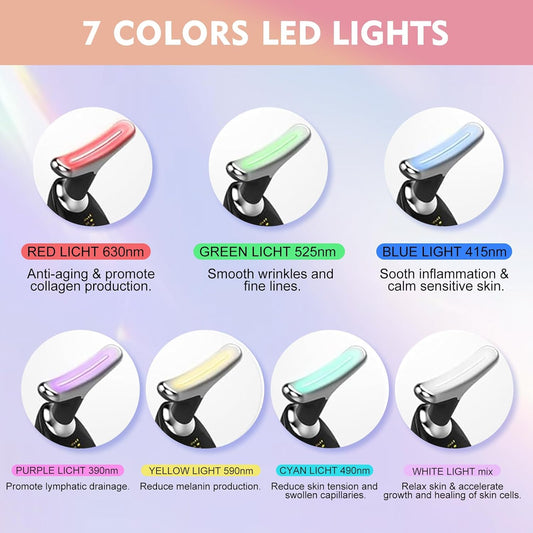 Facial and Neck Massager, Lymphatic Drainage Facial Massager Designed Specifically for The Face and Neck, Equipped with 7-Color Face 𝖲culpting Wand (Black)