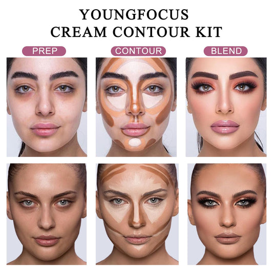Youngfocus Cosmetics Cream Contour Best 8 Colors Contouring Foundation - Highlighting Makeup Kit/Concealer Palette - Vegan, Cruelty Free and Hypoallergenic - Instruction Manual(Face Blushes)
